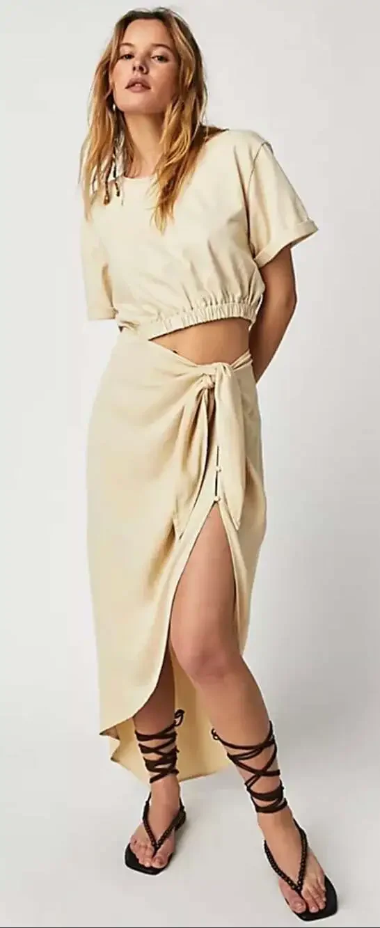 Free People Rae Maxi Dress in Summer Khaki Vacation Size Small